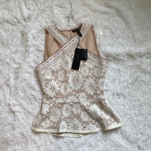 BCBGMaxAria Annica White Lace Peplum Top Size XS